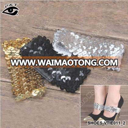 Black Silver Gold Sequins Elastic High Heel Straps /adjustable leather shoe straps/ Shoe Band Shoes Decor Accessories